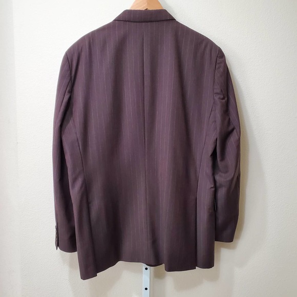 ERMENEGILDO ZEGNA Men's 100% Wool Brown Blue Stripped 3 Button Blazer sz 56 - Picture 2 of 11